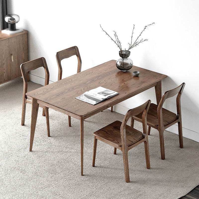 Contemporary Style 1/3/4/5 Pieces Furniture Rectangle Solid Wood Dining Table Set for Home 5 Pieces: Table, 4 Walnut Chairs Clearhalo 'Dining Room Sets' 'Dining Tables & Seating' 'dining_room_set' 'furn' 'furn_dining_room_set' 'Furniture' 'furniture_dining_room_set' 'Kitchen & Dining Furniture' 'kitchen&dining_furn' 'kitchen' 4556415