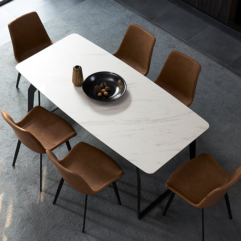 Modern 1/4/5/6/7 Pieces Furniture White Rectangle Sintered Stone Dining Room Set 7 Pieces: Table, 6 Chairs Clearhalo 'Dining Room Sets' 'Dining Tables & Seating' 'dining_room_set' 'furn' 'furn_dining_room_set' 'Furniture' 'furniture_dining_room_set' 'Kitchen & Dining Furniture' 'kitchen&dining_furn' 'kitchen' 4556452