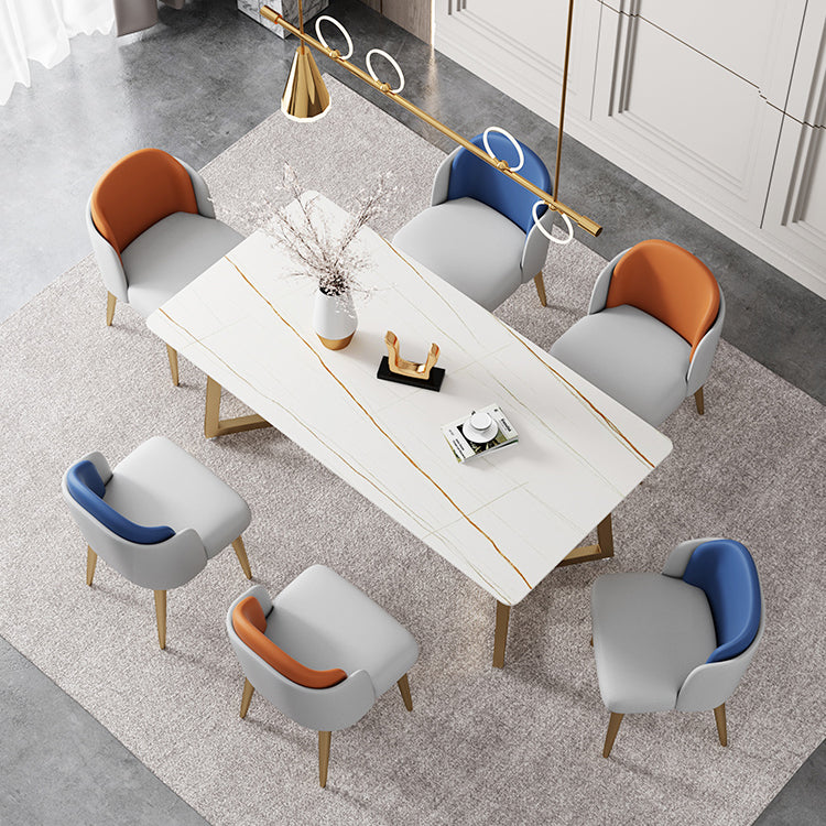 Nordic Style 1/2/5/7 Pieces Dinette Set White Sintered Stone Top Dining Table Set 7 Pieces: Table, 3 Orange+3 Blue Chairs Clearhalo 'Dining Room Sets' 'Dining Tables & Seating' 'dining_room_set' 'furn' 'furn_dining_room_set' 'Furniture' 'furniture_dining_room_set' 'Kitchen & Dining Furniture' 'kitchen&dining_furn' 'kitchen' 4556476
