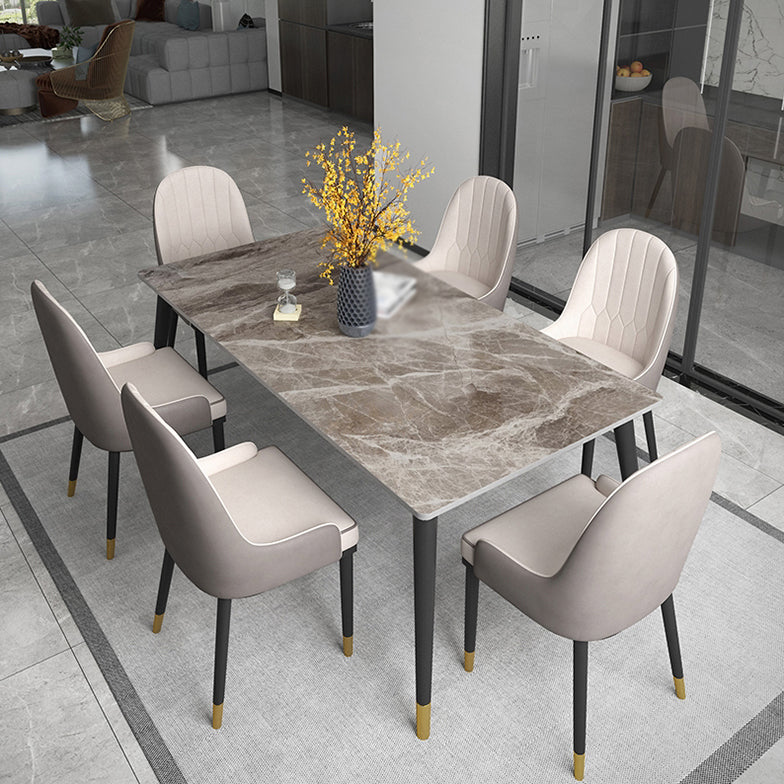 Nordic 1/2/5/7 Pieces Dining Set Rectangular Sintered Stone Dining Table Set for Home Use 7 Pieces: Table, 6 White Chairs Clearhalo 'Dining Room Sets' 'Dining Tables & Seating' 'dining_room_set' 'furn' 'furn_dining_room_set' 'Furniture' 'furniture_dining_room_set' 'Kitchen & Dining Furniture' 'kitchen&dining_furn' 'kitchen' 4556493