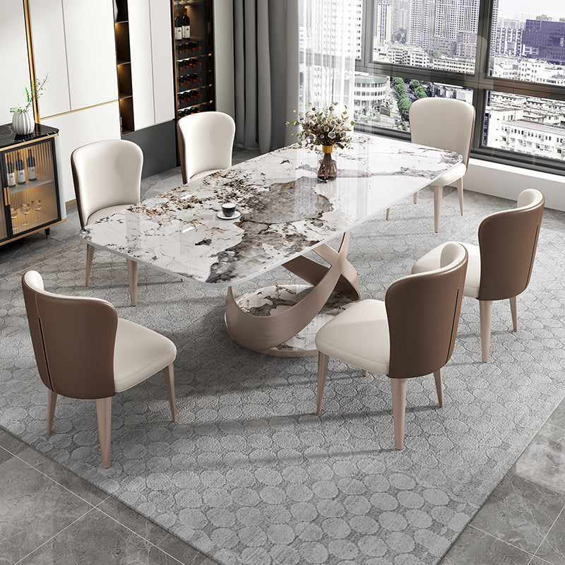 Contemporary 1/4/5/7 Pieces Dining Set Sintered Stone Dining Table for Kitchen 7 Pieces: Table, 6 Chairs Clearhalo 'Dining Room Sets' 'Dining Tables & Seating' 'dining_room_set' 'furn' 'furn_dining_room_set' 'Furniture' 'furniture_dining_room_set' 'Kitchen & Dining Furniture' 'kitchen&dining_furn' 'kitchen' 4556546