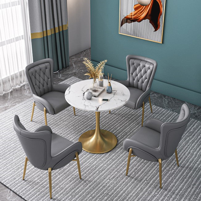 Glam Style 1/2/3/4/5 Pieces Dining Set Stone Top Dining Furniture Set for Living Room 5 Pieces: Table, 4 Grey Chairs Clearhalo 'Dining Room Sets' 'Dining Tables & Seating' 'dining_room_set' 'furn' 'furn_dining_room_set' 'Furniture' 'furniture_dining_room_set' 'Kitchen & Dining Furniture' 'kitchen&dining_furn' 'kitchen' 4556566