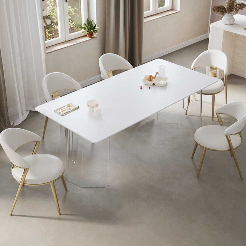 Modern 1/2/5/6 Pieces Acrylic Dining Table Set with White Sintered Stone Top Dinette Set 6 Pieces: Table, 5 Chairs Clearhalo 'Dining Room Sets' 'Dining Tables & Seating' 'dining_room_set' 'furn' 'furn_dining_room_set' 'Furniture' 'furniture_dining_room_set' 'Kitchen & Dining Furniture' 'kitchen&dining_furn' 'kitchen' 4570228