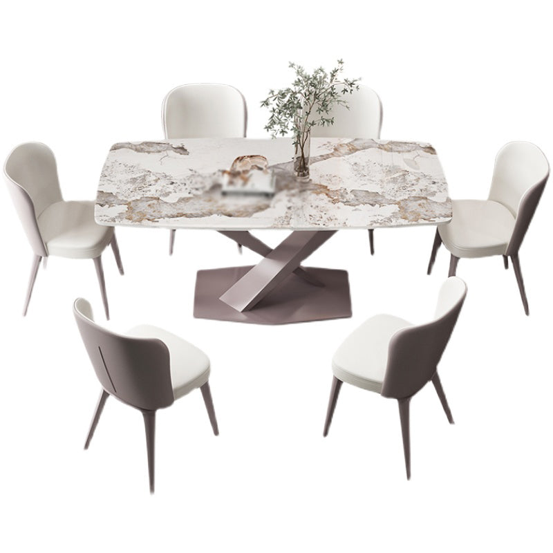 Modern 1/2/5/6/7 Pieces Indoor Kitchen Dining Set Sintered Stone Table and Chair Set 7 Pieces: Table, 6 Chairs Clearhalo 'Dining Room Sets' 'Dining Tables & Seating' 'dining_room_set' 'furn' 'furn_dining_room_set' 'Furniture' 'furniture_dining_room_set' 'Kitchen & Dining Furniture' 'kitchen&dining_furn' 'kitchen' 4570267
