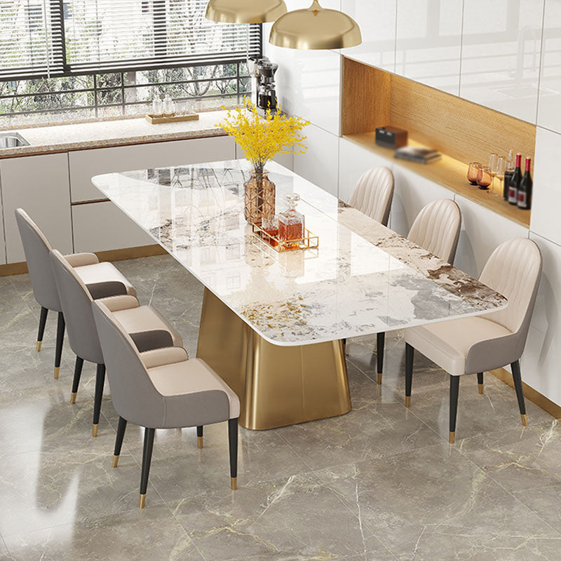Contemporary Style 1/3/4/7 Pieces Dining Set Rectangular Sintered Stone Dining Table Set 7 Pieces: Table, 6 White Chairs Clearhalo 'Dining Room Sets' 'Dining Tables & Seating' 'dining_room_set' 'furn' 'furn_dining_room_set' 'Furniture' 'furniture_dining_room_set' 'Kitchen & Dining Furniture' 'kitchen&dining_furn' 'kitchen' 4570350