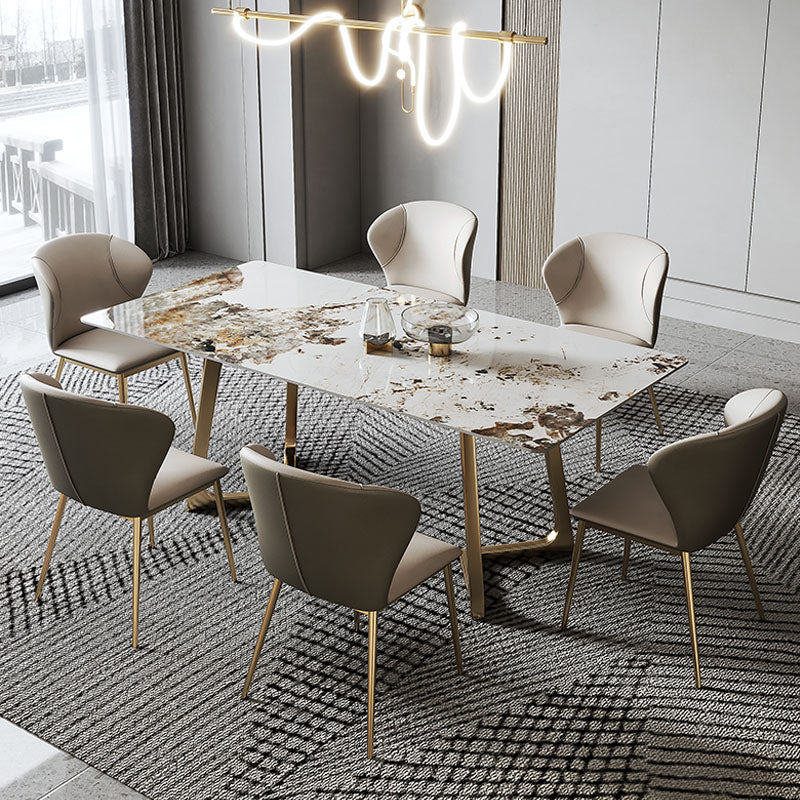Contemporary Style 1/4/5/6/7 Pieces Furniture Sintered Stone Dining Table Set for Kitchen 7 Pieces: Table, 6 Chairs Clearhalo 'Dining Room Sets' 'Dining Tables & Seating' 'dining_room_set' 'furn' 'furn_dining_room_set' 'Furniture' 'furniture_dining_room_set' 'Kitchen & Dining Furniture' 'kitchen&dining_furn' 'kitchen' 4570417