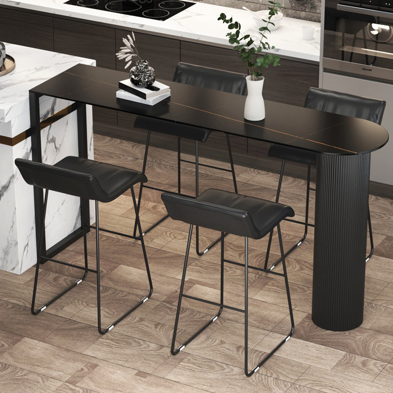 Modern Marble Pub Table with Specialty Table Top Double Pedestal Table- 41.3" H 70.9"L x 19.7"W x 41.3"H Black Without Chairs Clearhalo 'Bar Furniture' 'Bar Tables' 'bar_tables' 'furn' 'furn_bar_tables' 'Furniture' 'furniture_bar_tables' 'Kitchen & Dining Furniture' 4570546