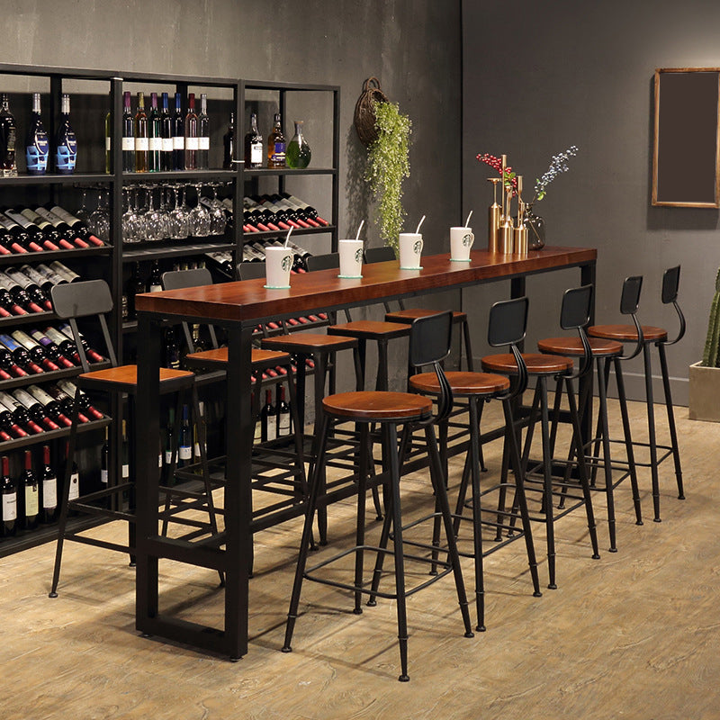 Modern Style Brown Bar Table Solid Wood and Iron Coffee Shop Bar Table 86.6"L x 15.7"W x 41.3"H Without Chairs Clearhalo 'Bar Furniture' 'Bar Tables' 'bar_tables' 'furn' 'furn_bar_tables' 'Furniture' 'furniture_bar_tables' 'Kitchen & Dining Furniture' 4570576