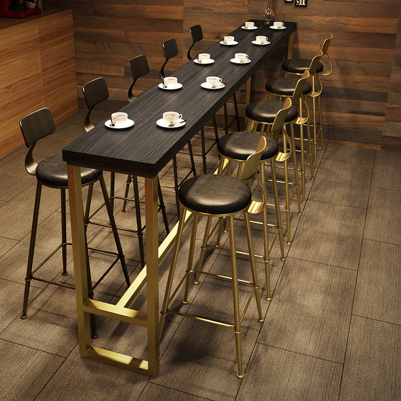 Black Glam Style Bar Table in Metal and Wood Milk Tea Shop Bar Table 118.1"L x 15.7"W x 41.3"H Without Chairs Clearhalo 'Bar Furniture' 'Bar Tables' 'bar_tables' 'furn' 'furn_bar_tables' 'Furniture' 'furniture_bar_tables' 'Kitchen & Dining Furniture' 4570699
