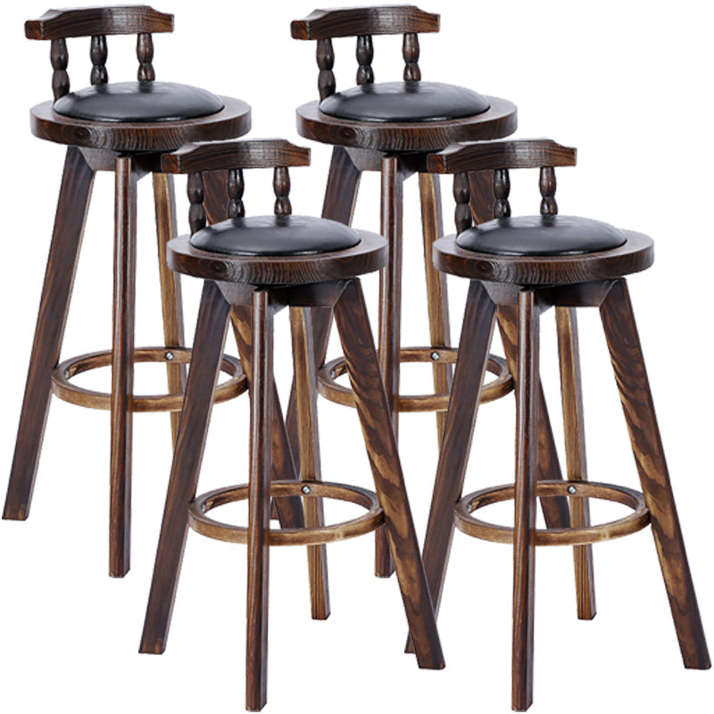 Modern Rotatable Backrest Counter Stool Wood Bar Stool with Leather Cushion and Pedal Black Brown 4 Piece Set Clearhalo 'Bar Furniture' 'Bar Stools' 'bar_stools' 'furn' 'furn_bar_stools' 'furniture_bar_stools' 'Kitchen & Dining Furniture' 'kitchen&dining_furn' 'kitchen' 'kitchen_furn' Furniture' 4571198