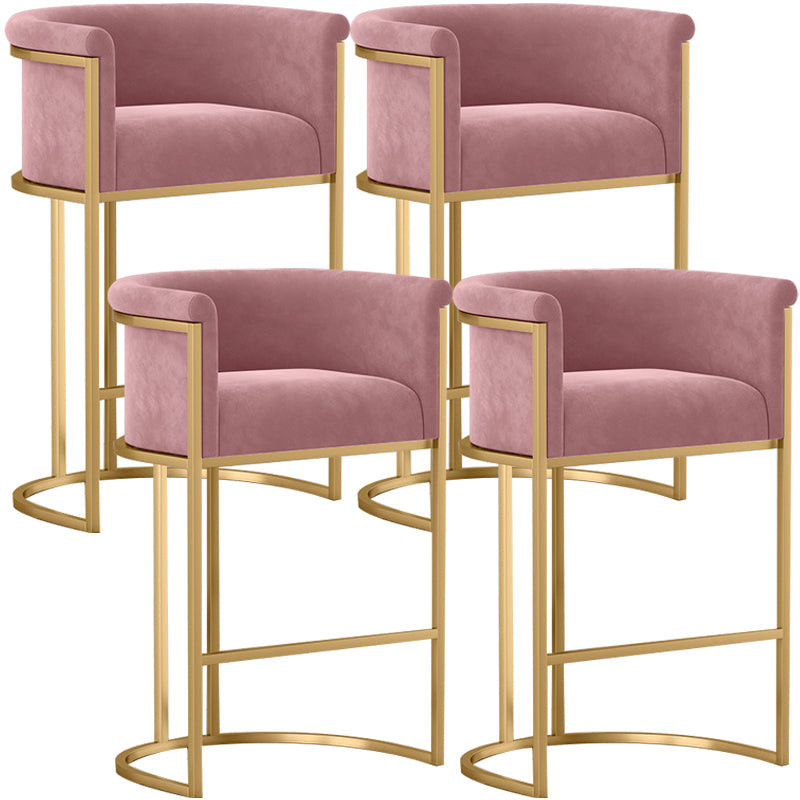 Glam Armless Backrest Counter Stool Iron Jewelry Store Bar Stool with Velvet Cushion Pink 4 Piece Set Clearhalo 'Bar Furniture' 'Bar Stools' 'bar_stools' 'furn' 'furn_bar_stools' 'furniture_bar_stools' 'Kitchen & Dining Furniture' 'kitchen&dining_furn' 'kitchen' 'kitchen_furn' Furniture' 4571307