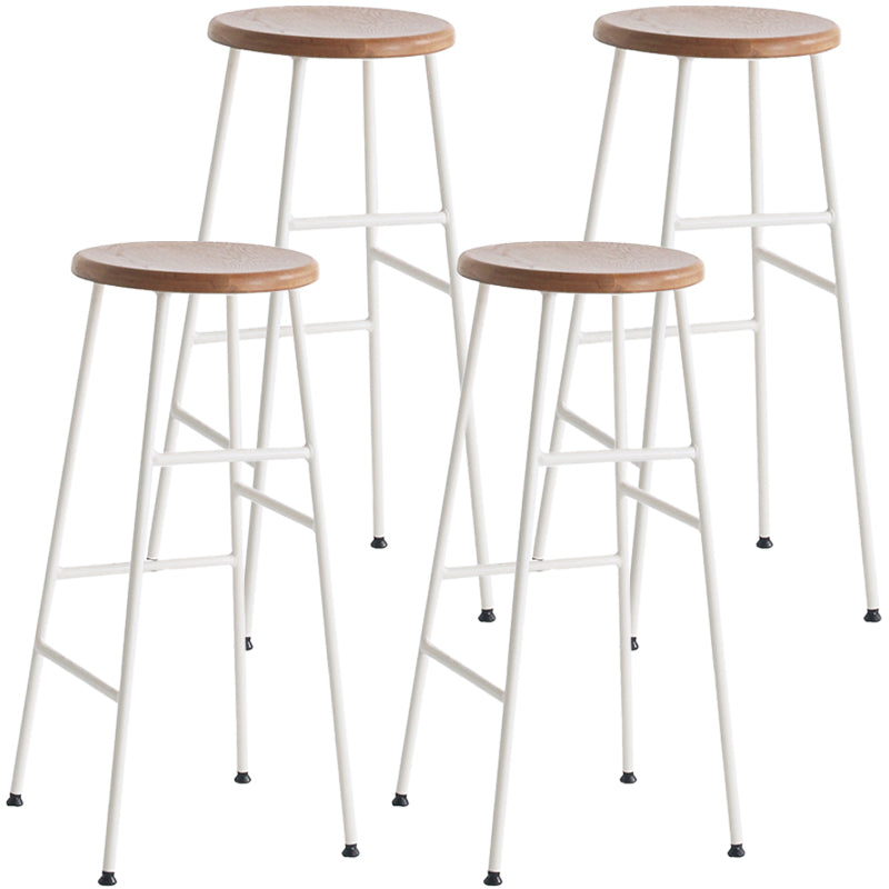Modern Armless Backless Counter Stool Steel Dessert Shop Bar Stool with Wooden Seat Gloss White 4 Piece Set Bar Stool(30"H) Clearhalo 'Bar Furniture' 'Bar Stools' 'bar_stools' 'furn' 'furn_bar_stools' 'furniture_bar_stools' 'Kitchen & Dining Furniture' 'kitchen&dining_furn' 'kitchen' 'kitchen_furn' Furniture' 4571649