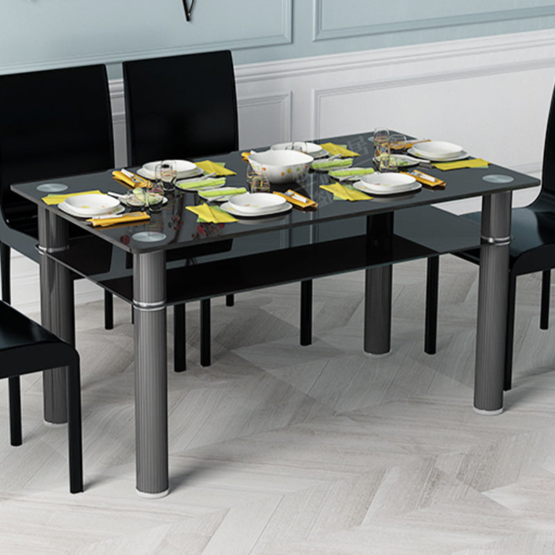 Metal Modern Rectangle Indoor Table Glass Table for Kitchen and Dining Room Black 63"L x 31.5"W x 29.5"H Without Chairs Clearhalo ' dining_table' 'Dining Tables & Seating' 'Dining Tables' 'furn' 'furn_dining_table' 'Furniture' 'furniture_dining_table' 'Kitchen & Dining Furniture' 'kitchen&dining_furn' 'kitchen' 'kitchen_dining_table' 4571936