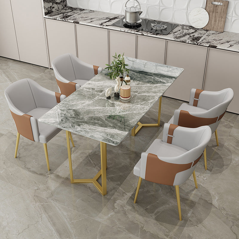 Nordic 1/4/5 Pieces Dining Set Sintered Stone Top Dining Table with Leather Chairs 5 Pieces: Grey Table, 4 Grey Chairs Clearhalo 'Dining Room Sets' 'Dining Tables & Seating' 'dining_room_set' 'furn' 'furn_dining_room_set' 'Furniture' 'furniture_dining_room_set' 'Kitchen & Dining Furniture' 'kitchen&dining_furn' 'kitchen' 4572926