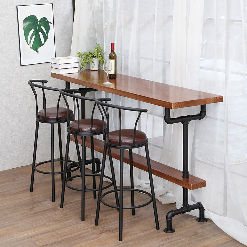 Brown Industrial Bar Table Pine Wood Milk Tea Shop Casual Bar Table 86.6"L x 19.7"W x 41.3"H Without Chairs Clearhalo 'Bar Furniture' 'Bar Tables' 'bar_tables' 'furn' 'furn_bar_tables' 'Furniture' 'furniture_bar_tables' 'Kitchen & Dining Furniture' 4575054