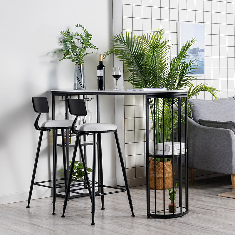 White Marble Hall Table with Specialty Top Glam Double Pedestal Table - 42" H 70.9"L x 15.7"W x 41.3"H White-Black Without Chairs Clearhalo 'Bar Furniture' 'Bar Tables' 'bar_tables' 'furn' 'furn_bar_tables' 'Furniture' 'furniture_bar_tables' 'Kitchen & Dining Furniture' 4575101