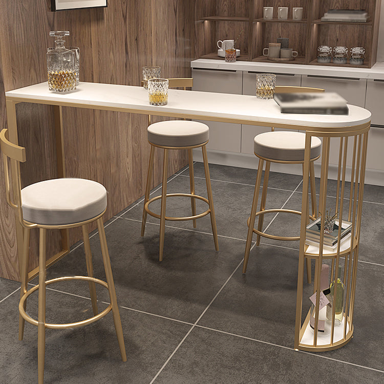 Glam Style White Bar Table in Iron Top and Faux Marble Milk Tea Shop Bar Table 70.9"L x 15.7"W x 41.3"H Without Chairs Clearhalo 'Bar Furniture' 'Bar Tables' 'bar_tables' 'furn' 'furn_bar_tables' 'Furniture' 'furniture_bar_tables' 'Kitchen & Dining Furniture' 4575169