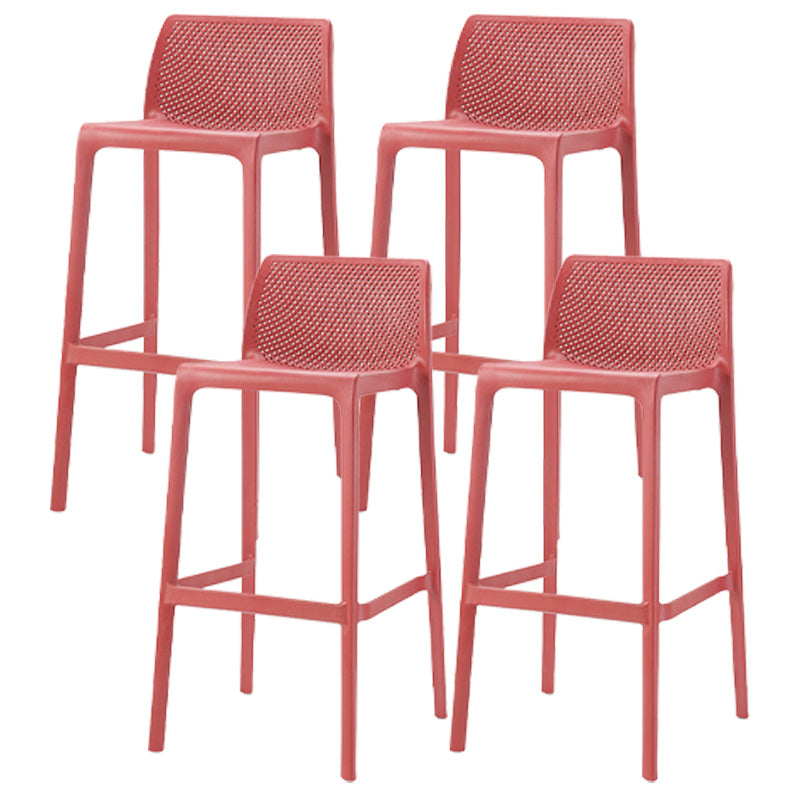 Modern Style Plastic Bar Stool with Footrest and Stackable Bistro Simple Bar Stool Red 4 Piece Set Clearhalo 'Bar Furniture' 'Bar Stools' 'bar_stools' 'furn' 'furn_bar_stools' 'furniture_bar_stools' 'Kitchen & Dining Furniture' 'kitchen&dining_furn' 'kitchen' 'kitchen_furn' Furniture' 4575802