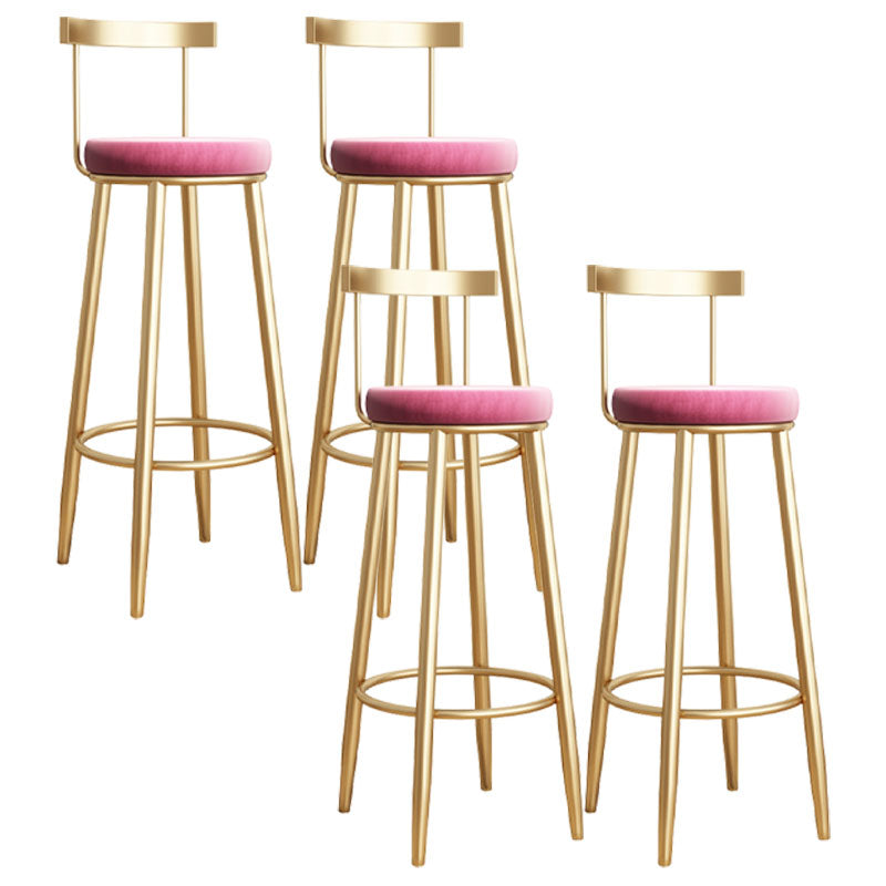 Glam Round Counter Bar Stool Backrest Bar Stool Iron Base with Footrest Pink 4 Piece Set Bar Stool(30"H) Clearhalo 'Bar Furniture' 'Bar Stools' 'bar_stools' 'furn' 'furn_bar_stools' 'furniture_bar_stools' 'Kitchen & Dining Furniture' 'kitchen&dining_furn' 'kitchen' 'kitchen_furn' Furniture' 4576315