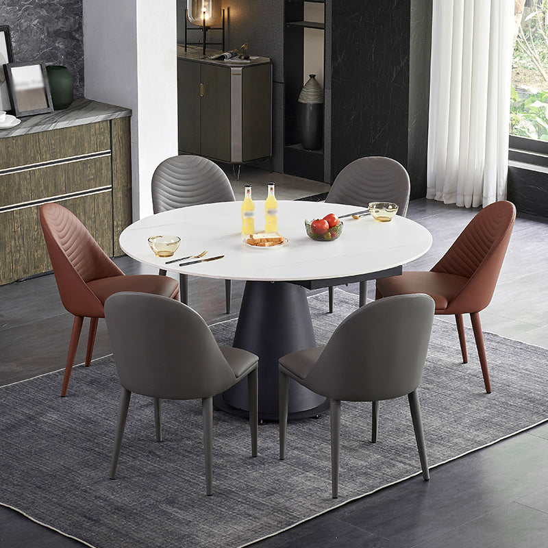 Modern 1/3/4/5/7 Pieces Steel Dining Table Set with White Sintered Stone Top Dinette Set 7 Pieces: Table, 2 Brown+4 Grey Chairs Clearhalo 'Dining Room Sets' 'Dining Tables & Seating' 'dining_room_set' 'furn' 'furn_dining_room_set' 'Furniture' 'furniture_dining_room_set' 'Kitchen & Dining Furniture' 'kitchen&dining_furn' 'kitchen' 4576417