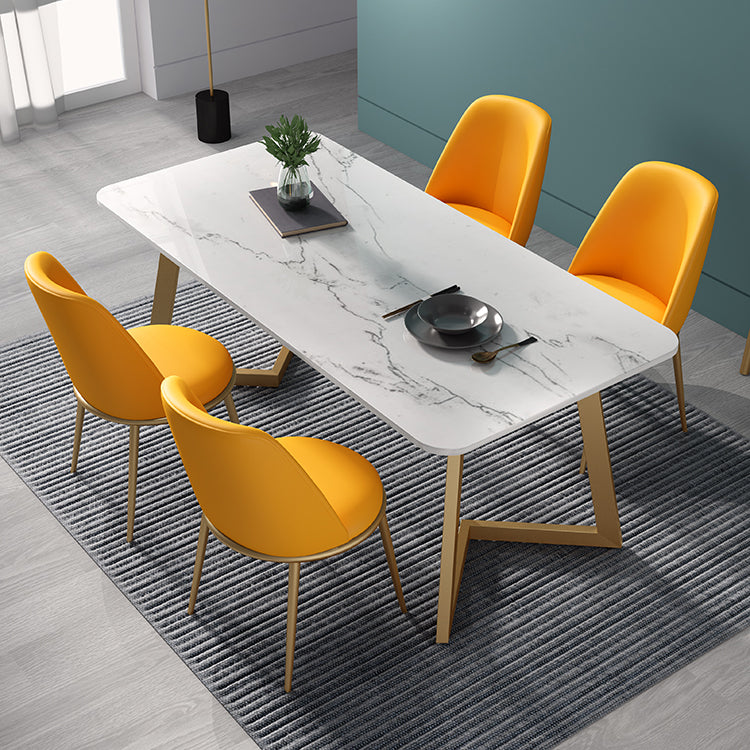 Glam 1/4/5 Pieces Dining Set Rectangle Sintered Stone Dining Table for Home Use 5 Pieces: Table, 4 Orange Chairs Clearhalo 'Dining Room Sets' 'Dining Tables & Seating' 'dining_room_set' 'furn' 'furn_dining_room_set' 'Furniture' 'furniture_dining_room_set' 'Kitchen & Dining Furniture' 'kitchen&dining_furn' 'kitchen' 4576695