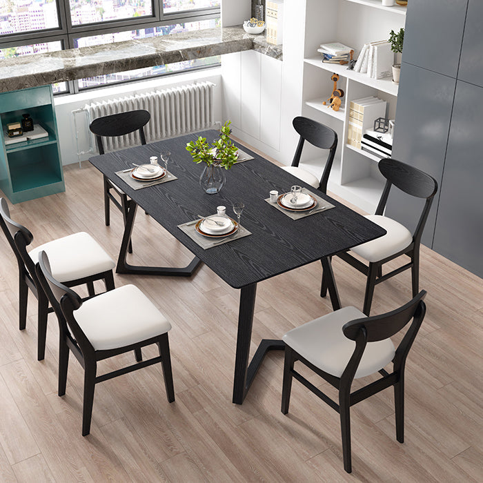Industrial Rectangle Dining Table Ash Solid Wood Table with Double Pedestal Base Black 70.9"L x 35.4"W x 29.5"H Without Chairs Clearhalo ' dining_table' 'Dining Tables & Seating' 'Dining Tables' 'furn' 'furn_dining_table' 'Furniture' 'furniture_dining_table' 'Kitchen & Dining Furniture' 'kitchen&dining_furn' 'kitchen' 'kitchen_dining_table' 4576871