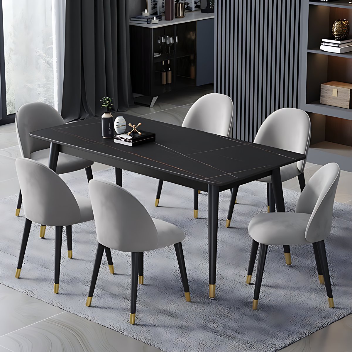 Metal Contemporary Rectangular Dining Table Sintered Stone Top Table ...