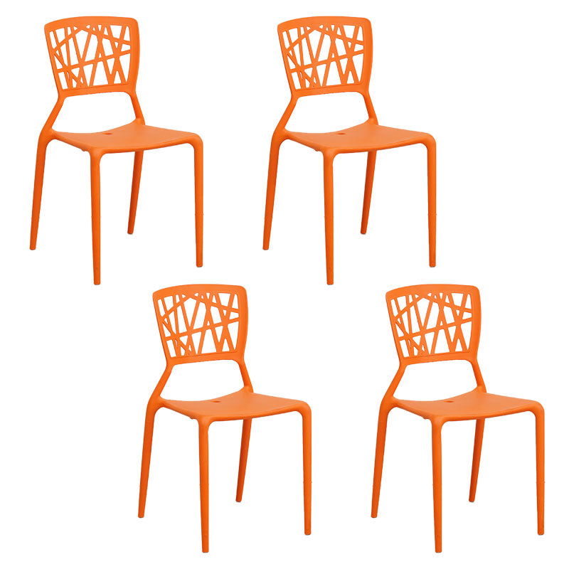 Contemporary Open Back Chair Plastic Stackable Dining Armless Side Chair Orange 4 Piece Set Clearhalo ' kitchen&dining_furn' 'Dining Chairs' 'Dining Tables & Seating' 'dining_chair' 'furn' 'furn_dining_chair' 'Furniture' 'furniture_dining_chair' 'Kitchen & Dining Furniture' 'kitchen' 4577219