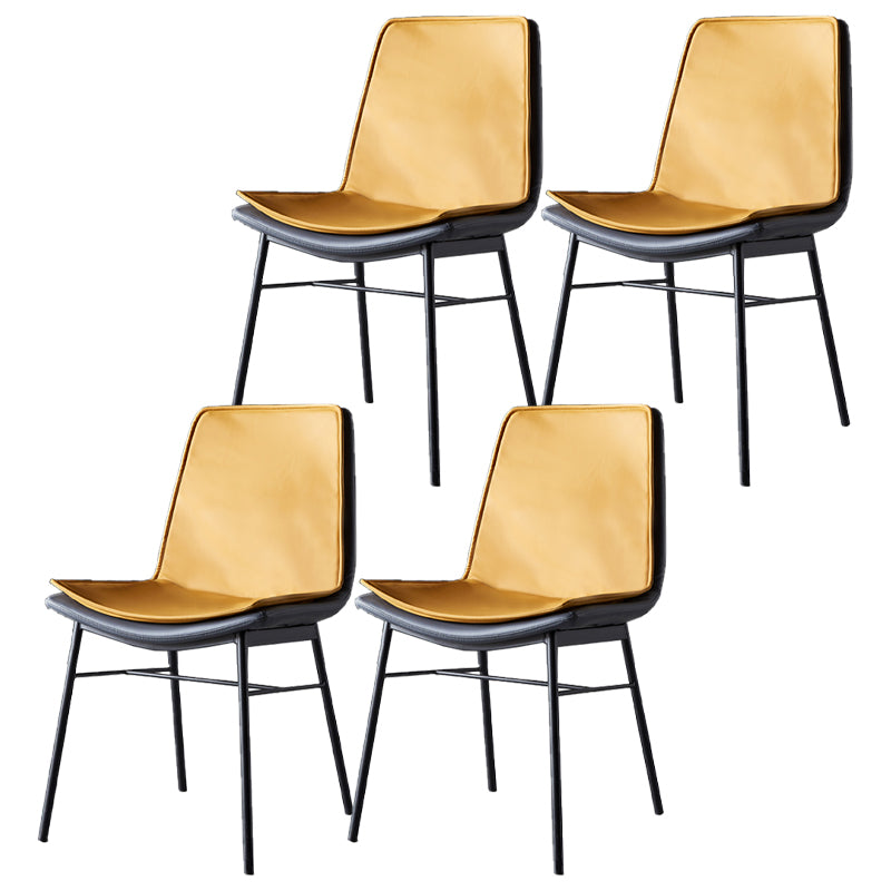 Industrial Design Faux Leather Dining Chairs Armless Solid Back Chair Yellow 4 Piece Set Clearhalo ' kitchen&dining_furn' 'Dining Chairs' 'Dining Tables & Seating' 'dining_chair' 'furn' 'furn_dining_chair' 'Furniture' 'furniture_dining_chair' 'Kitchen & Dining Furniture' 'kitchen' 4577356