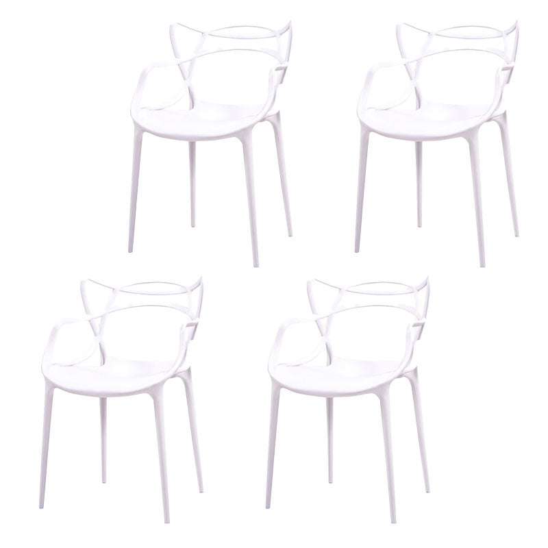 Contemporary Open Back Chair Dining Arm Side Chair with Plastic Legs White 4 Piece Set Clearhalo ' kitchen&dining_furn' 'Dining Chairs' 'Dining Tables & Seating' 'dining_chair' 'furn' 'furn_dining_chair' 'Furniture' 'furniture_dining_chair' 'Kitchen & Dining Furniture' 'kitchen' 4577421