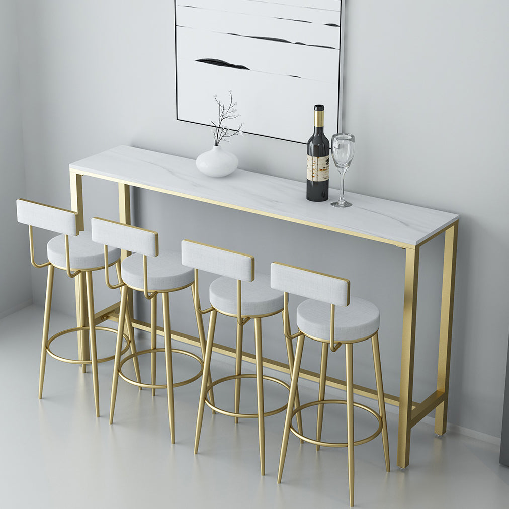 White Glam Style Table in Iron and Faux Marble Milk Tea Shop Bar Table 78.7"L x 15.7"W x 41.3"H Without Chairs Clearhalo 'Bar Furniture' 'Bar Tables' 'bar_tables' 'furn' 'furn_bar_tables' 'Furniture' 'furniture_bar_tables' 'Kitchen & Dining Furniture' 4586793