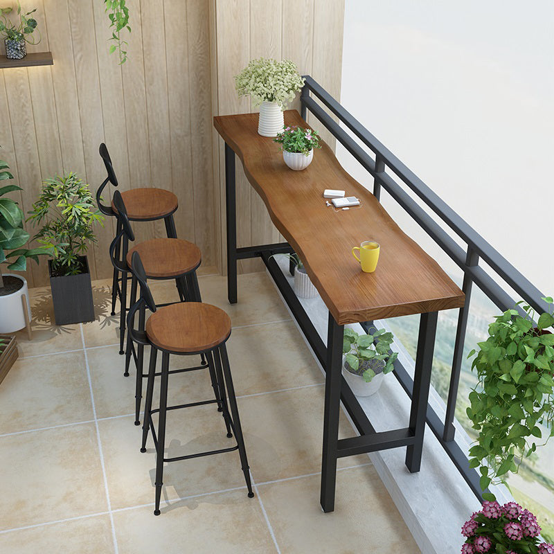 Brown Modern Style Table in Iron and Wood Living Room Bar Table 78.7"L x 15.7"W x 41.3"H Without Chairs Clearhalo 'Bar Furniture' 'Bar Tables' 'bar_tables' 'furn' 'furn_bar_tables' 'Furniture' 'furniture_bar_tables' 'Kitchen & Dining Furniture' 4586821