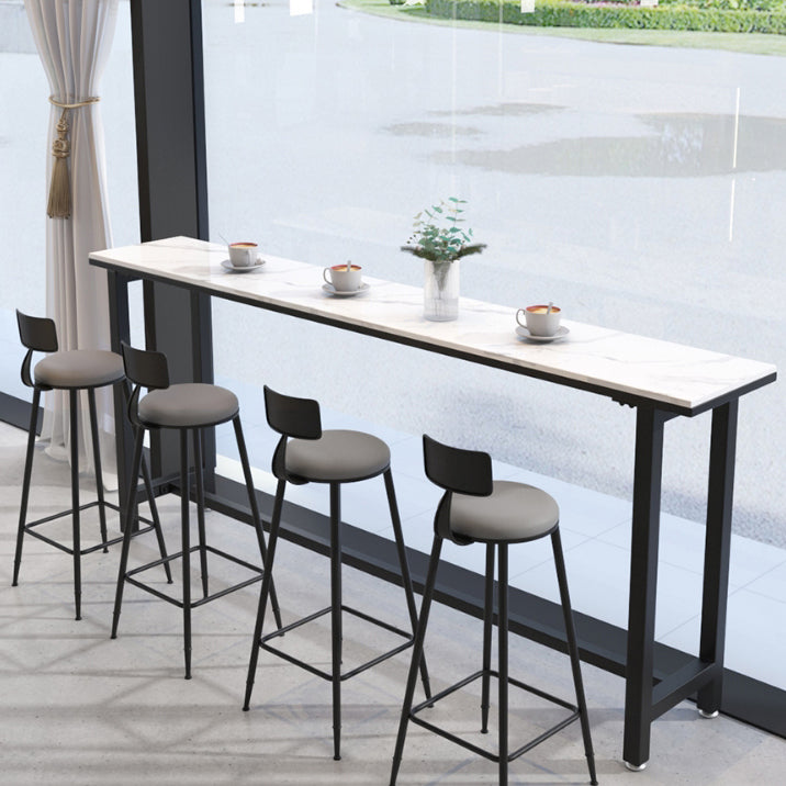 White Modern Style Bar Table in Faux Marble and Metal Milk Tea Shop Bar Table 78.7"L x 15.7"W x 41.3"H Without Chairs Clearhalo 'Bar Furniture' 'Bar Tables' 'bar_tables' 'furn' 'furn_bar_tables' 'Furniture' 'furniture_bar_tables' 'Kitchen & Dining Furniture' 4586877