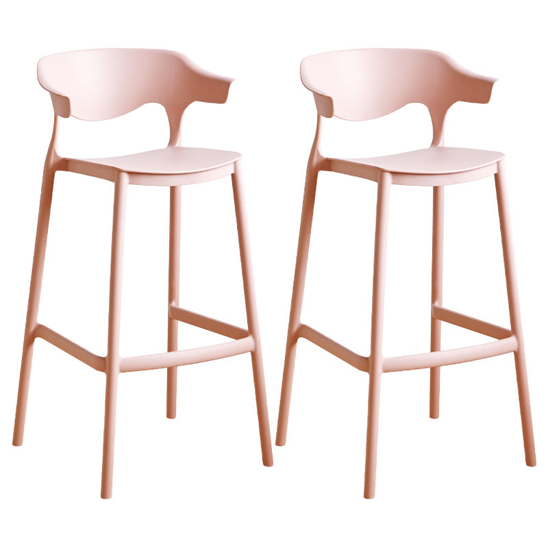 Modern Style Plastic Bar Stool with Footrest Low Back Bistro Stackable Bar Stool Pink 2 Piece Set Bar Stool(30"H) Clearhalo 'Bar Furniture' 'Bar Stools' 'bar_stools' 'furn' 'furn_bar_stools' 'furniture_bar_stools' 'Kitchen & Dining Furniture' 'kitchen&dining_furn' 'kitchen' 'kitchen_furn' Furniture' 4587116