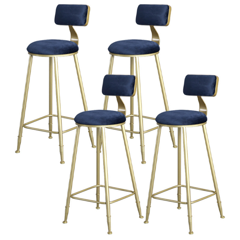 Glam Armless Backrest Counter Stool Steel Cafe Bar Stool with Velvet Cushion and Pedal Blue 4 Piece Set Clearhalo 'Bar Furniture' 'Bar Stools' 'bar_stools' 'furn' 'furn_bar_stools' 'furniture_bar_stools' 'Kitchen & Dining Furniture' 'kitchen&dining_furn' 'kitchen' 'kitchen_furn' Furniture' 4587332