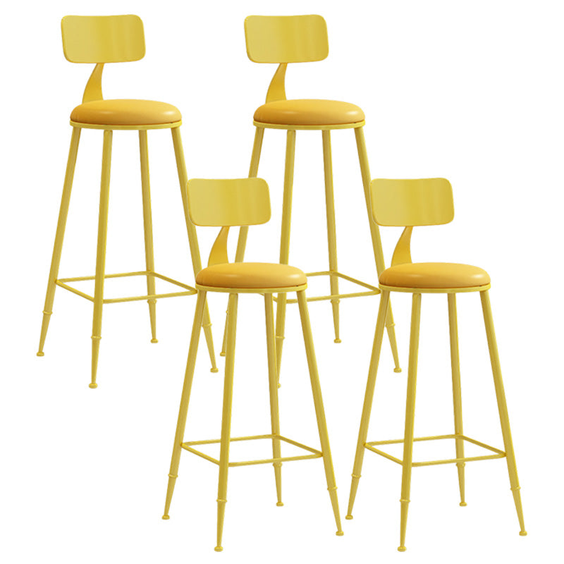 Modern Armless Backrest Counter Stool Iron Dessert Shop Bar Stool with Leather Cushion Yellow 4 Piece Set Bar Stool(30"H) Clearhalo 'Bar Furniture' 'Bar Stools' 'bar_stools' 'furn' 'furn_bar_stools' 'furniture_bar_stools' 'Kitchen & Dining Furniture' 'kitchen&dining_furn' 'kitchen' 'kitchen_furn' Furniture' 4587417