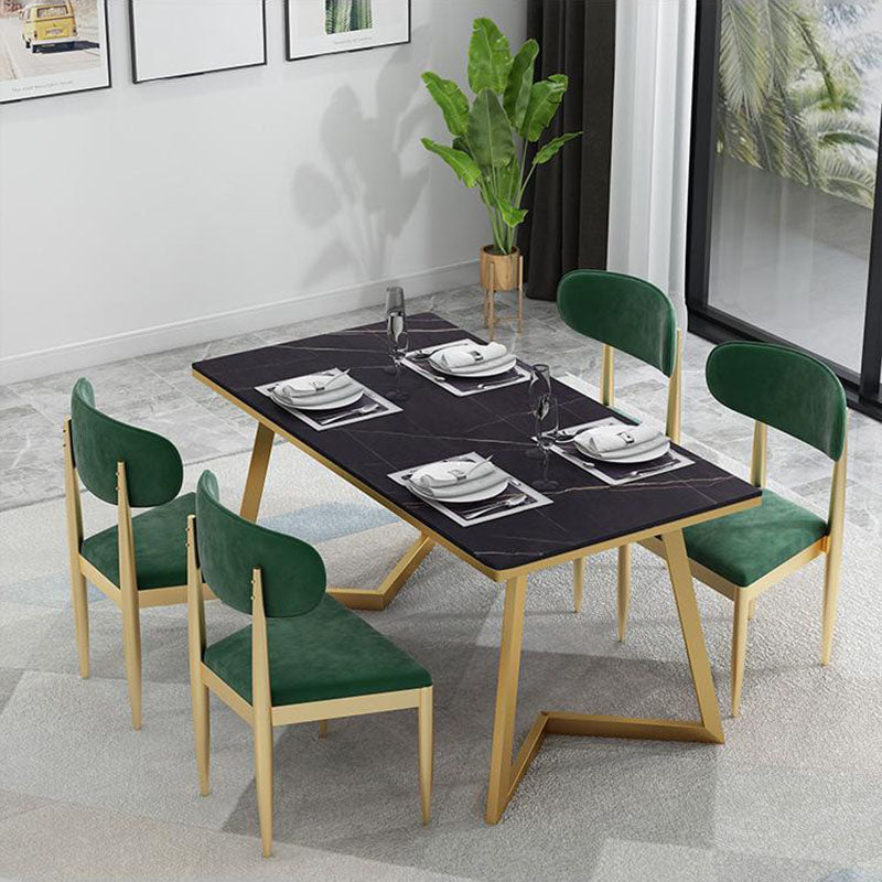 Glam Style 1/5 Pieces Dining Set Rectangle Stone Table Kitchen Set for Dining Room 5 Pieces: Black Table, 4 Green Chairs Clearhalo 'Dining Room Sets' 'Dining Tables & Seating' 'dining_room_set' 'furn' 'furn_dining_room_set' 'Furniture' 'furniture_dining_room_set' 'Kitchen & Dining Furniture' 'kitchen&dining_furn' 'kitchen' 4588289