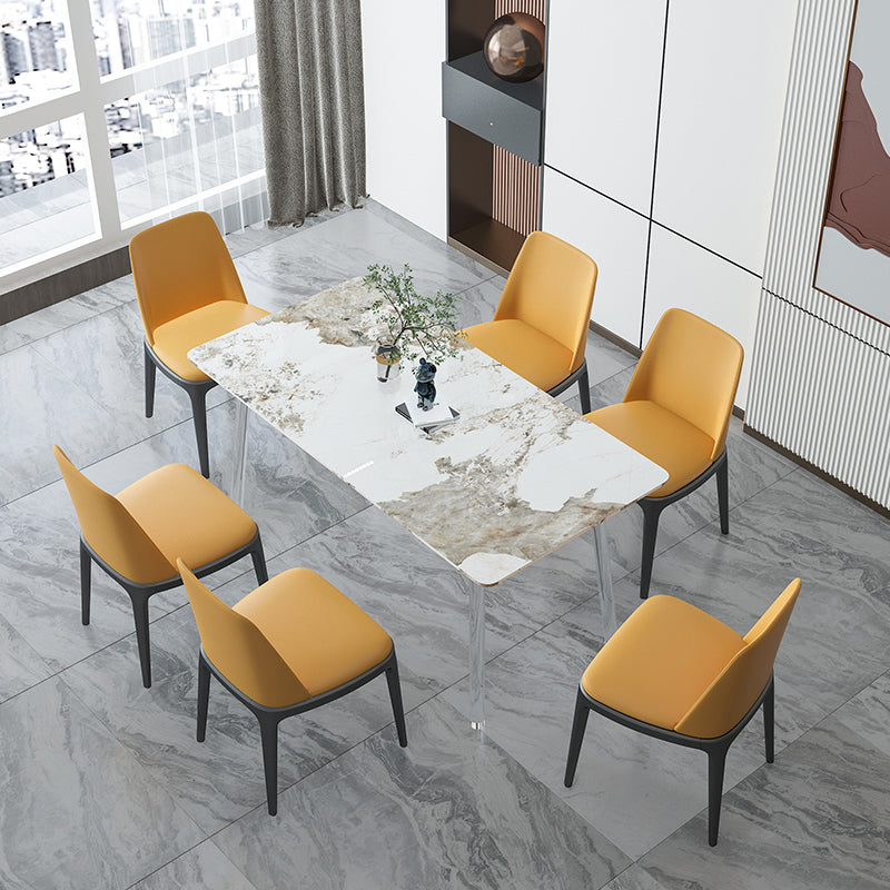 Sintered Stone Dining Table Modern Rectangle Dining Table with Acrylic Base for Home Use Pandora Gold 63"L x 31.5"W x 29.5"H Without Chairs Clearhalo ' dining_table' 'Dining Tables & Seating' 'Dining Tables' 'furn' 'furn_dining_table' 'Furniture' 'furniture_dining_table' 'Kitchen & Dining Furniture' 'kitchen&dining_furn' 'kitchen' 'kitchen_dining_table' 4588522