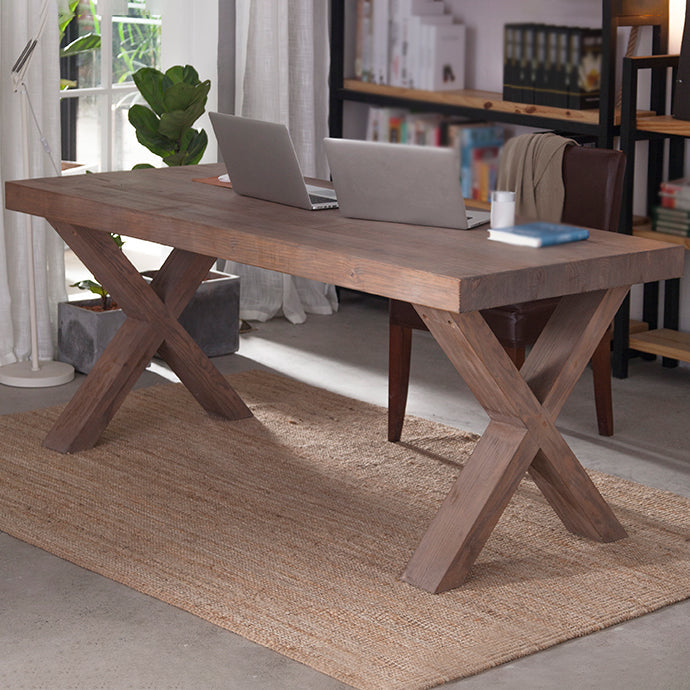 Pine Wood Table Industrial Rectangle Dining Table with Double Pedestal for Restaurant Brown 70.9"L x 31.5"W x 29.5"H Without Chairs Clearhalo ' dining_table' 'Dining Tables & Seating' 'Dining Tables' 'furn' 'furn_dining_table' 'Furniture' 'furniture_dining_table' 'Kitchen & Dining Furniture' 'kitchen&dining_furn' 'kitchen' 'kitchen_dining_table' 4588666