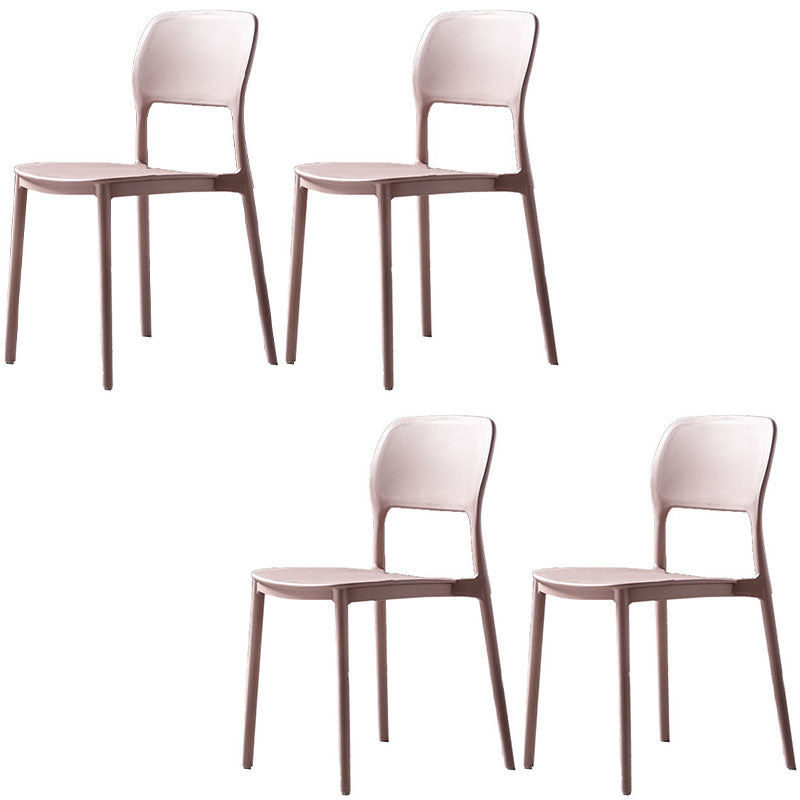 Contemporary Style Kitchen Chair Plastic Armless Open Back Dining Side Chair Pink 4 Piece Set Clearhalo ' kitchen&dining_furn' 'Dining Chairs' 'Dining Tables & Seating' 'dining_chair' 'furn' 'furn_dining_chair' 'Furniture' 'furniture_dining_chair' 'Kitchen & Dining Furniture' 'kitchen' 4588948