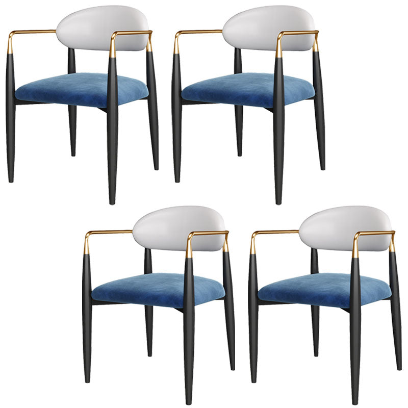 Contemporary Style Kitchen Chairs Dining Open Back Arm Side Chair with Metal Legs Blue-White 4 Piece Set Clearhalo ' kitchen&dining_furn' 'Dining Chairs' 'Dining Tables & Seating' 'dining_chair' 'furn' 'furn_dining_chair' 'Furniture' 'furniture_dining_chair' 'Kitchen & Dining Furniture' 'kitchen' 4589117