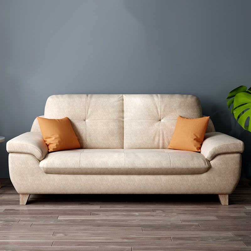 Faux Leather Pillow Top Arm Modern Sofa with Stain Resistant and Water Proof Off-White Clearhalo 'furn' 'furn_sofas' 'Furniture' 'furniture_sofas' 'kitchen' 'kitchen_sofas' 'Living Room Furniture' 'Sofa' 'sofas' 4592000