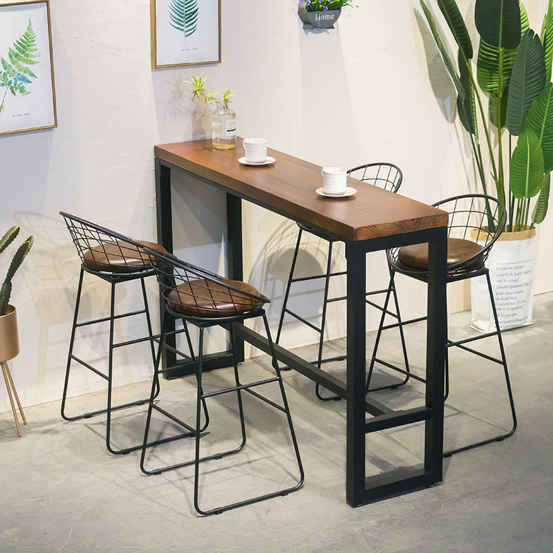 Brown Modern Style Bar Table Solid Wood and Iron with Footrest Coffee Shop Table 86.6"L x 15.7"W x 41.3"H Without Chairs Clearhalo 'Bar Furniture' 'Bar Tables' 'bar_tables' 'furn' 'furn_bar_tables' 'Furniture' 'furniture_bar_tables' 'Kitchen & Dining Furniture' 4598210