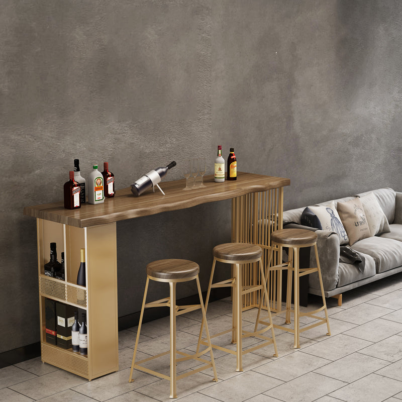 Solid Wood Pub Table with Rectangle Table Top Double Pedestal Table - 41.3" H 70.9"L x 19.7"W x 41.3"H Gold Without Chairs Clearhalo 'Bar Furniture' 'Bar Tables' 'bar_tables' 'furn' 'furn_bar_tables' 'Furniture' 'furniture_bar_tables' 'Kitchen & Dining Furniture' 4598267