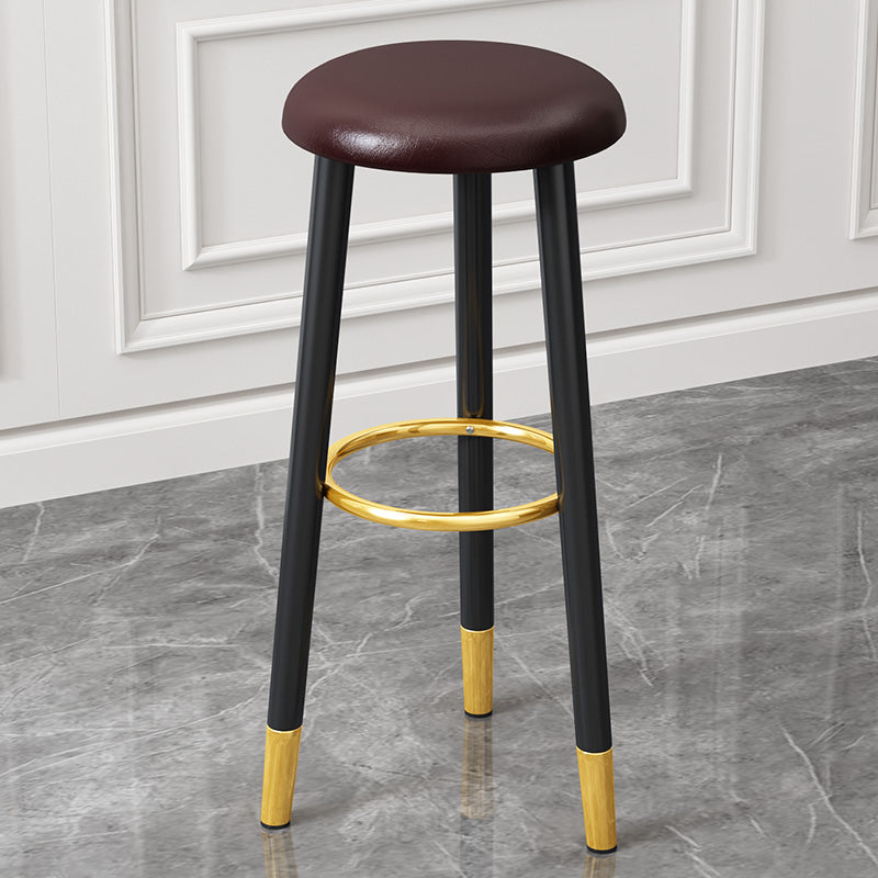 Scandinavian Style Steel Legs Bar-stool Round Seat Single Counter Stool for Kitchen Bar Brown Clearhalo 'Bar Furniture' 'Bar Stools' 'bar_stools' 'furn' 'furn_bar_stools' 'furniture_bar_stools' 'Kitchen & Dining Furniture' 'kitchen&dining_furn' 'kitchen' 'kitchen_furn' Furniture' 4598888