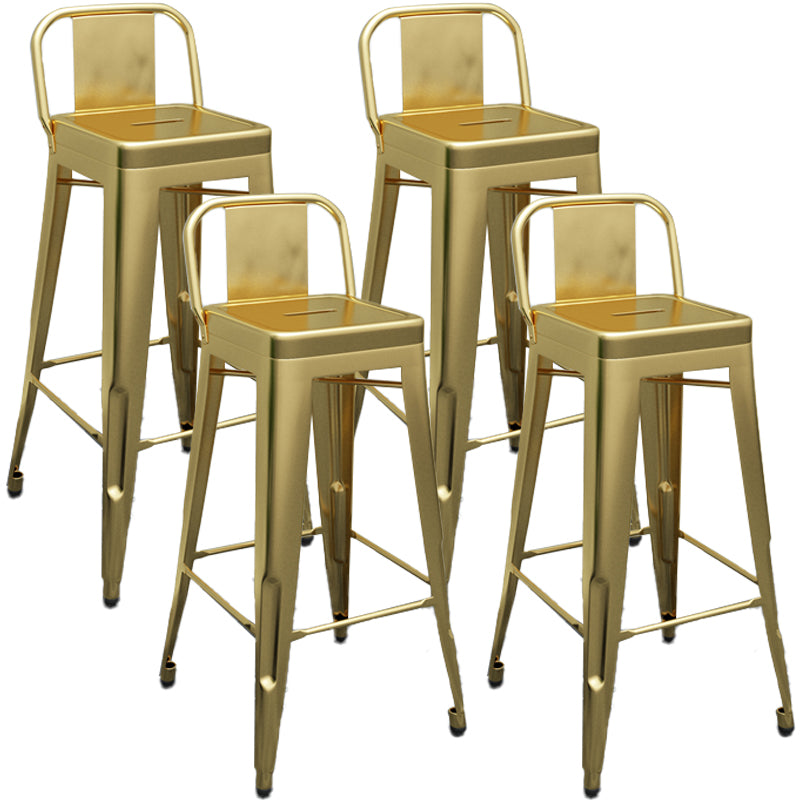 Industrial Iron Low Back Barstool Simple Indoor Tall Stool with Square Seat Gold 4 Piece Set Clearhalo 'Bar Furniture' 'Bar Stools' 'bar_stools' 'furn' 'furn_bar_stools' 'furniture_bar_stools' 'Kitchen & Dining Furniture' 'kitchen&dining_furn' 'kitchen' 'kitchen_furn' Furniture' 4599138