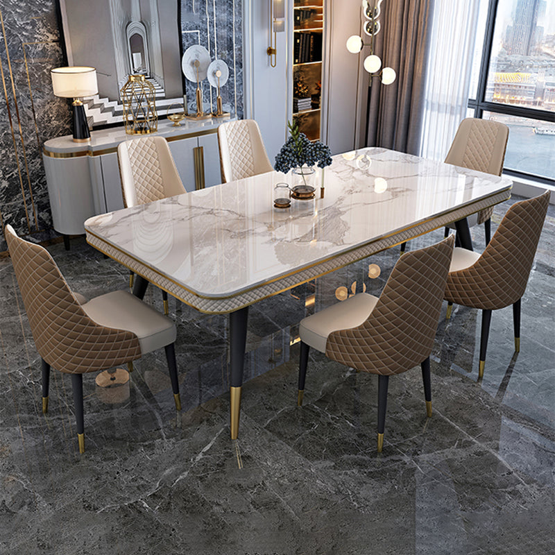 Glam 1/4/5/7 Pieces White Dining Table Set with Sintered Stone Top Rectangle Dinette Set 7 Pieces: Table, 6 Chairs Clearhalo 'Dining Room Sets' 'Dining Tables & Seating' 'dining_room_set' 'furn' 'furn_dining_room_set' 'Furniture' 'furniture_dining_room_set' 'Kitchen & Dining Furniture' 'kitchen&dining_furn' 'kitchen' 4599499