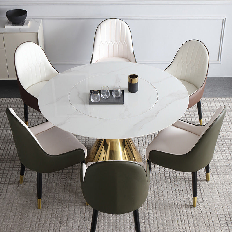Glam 1/3/4/7 Pieces Dining Table Set with Sintered Stone Top Stainless Steel Dinette Set 7 Pieces: Table, 6 Chairs Clearhalo 'Dining Room Sets' 'Dining Tables & Seating' 'dining_room_set' 'furn' 'furn_dining_room_set' 'Furniture' 'furniture_dining_room_set' 'Kitchen & Dining Furniture' 'kitchen&dining_furn' 'kitchen' 4599567