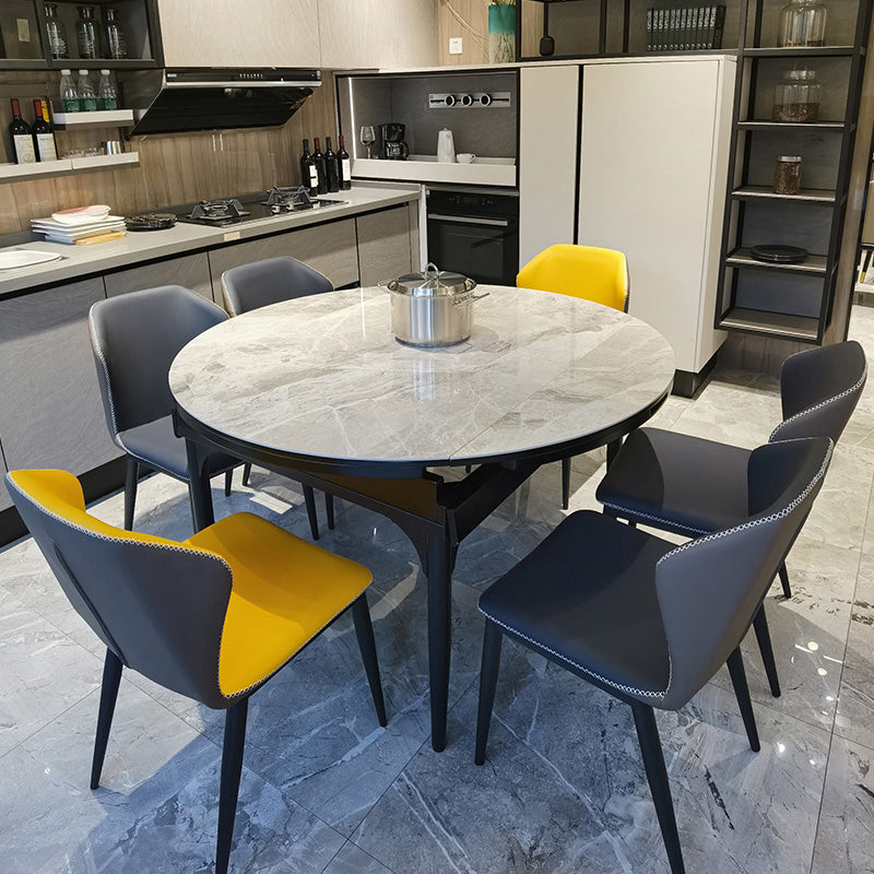 Modern 1/2/5/7 Pieces Round Dining Table Set with Sintered Stone Top Scalable Dinette Set 7 Pieces: Table, 6 Chairs Clearhalo 'Dining Room Sets' 'Dining Tables & Seating' 'dining_room_set' 'furn' 'furn_dining_room_set' 'Furniture' 'furniture_dining_room_set' 'Kitchen & Dining Furniture' 'kitchen&dining_furn' 'kitchen' 4599607