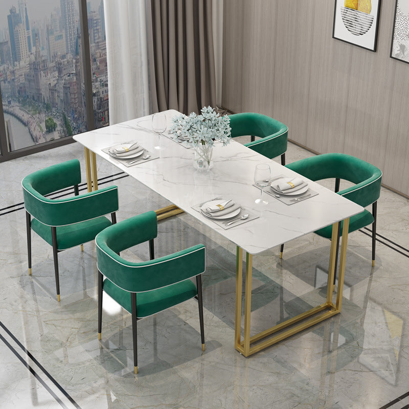 Glam Style 1/2/5 Pieces Dining Set White-gold Table Kitchen Set for Dining Room 5 Pieces: Table, 4 Green Chairs Clearhalo 'Dining Room Sets' 'Dining Tables & Seating' 'dining_room_set' 'furn' 'furn_dining_room_set' 'Furniture' 'furniture_dining_room_set' 'Kitchen & Dining Furniture' 'kitchen&dining_furn' 'kitchen' 4599640